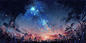 立夏唯美夏天的夜晚梦幻星空手绘插画海报背景