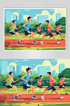 AI数字艺术扁平风校园运动会人物插画