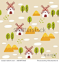 Summer landscape with a windmill. Seamless pattern