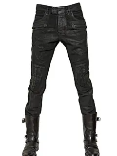 BALMAIN - 18CM WAXED MOLESKIN ANKLE LENGTH JEANS