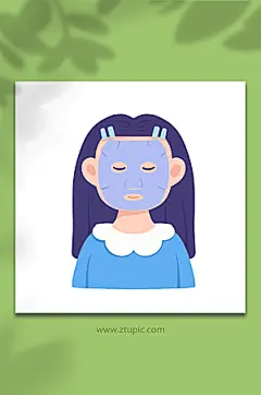 女性面部清洁头部护理元素促销插画