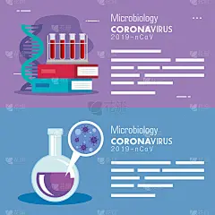 为covid - 19和医疗图标设置微生物学海报