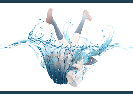 落水pixiv插画水下气泡呼吸