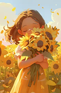 AI数字艺术夏季夏天向日葵人物插画-众图网