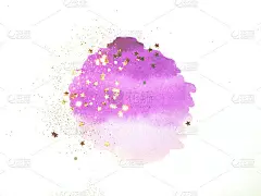 紫色水彩污渍在复古的颜色与金光闪闪和闪烁的星星