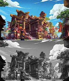 场景 建筑 气氛 中国风 Q版