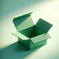 A green empty open box on the clean background, in the cartoon style, rendered in C4D, as a 3D scene displaying a product, with soft lighting creating a dreamy atmosphere with high saturation and clear details, in the style of impressionist painters