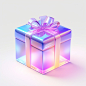 A present box icon design,3d,gradient translecent glass molten body,cyberdelic,holograhic,white background,clear glass