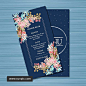 与美丽的花的海军婚礼菜单卡片 插图插画 
