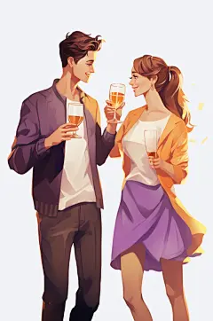 AI数字艺术聚餐喝啤酒插画