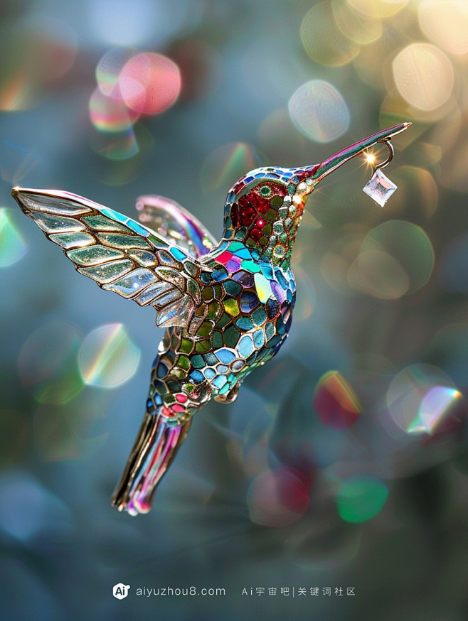 【ai宇宙吧】创意宝石珠宝动物蜂鸟艺术品...