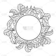 概念圆形框架与咖啡枝叶和豆子。可可背景商店或房子。向量孤立的插图。