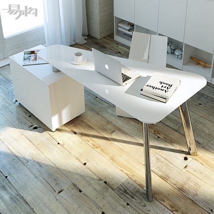 易构现代简约书桌 时尚办公桌烤漆转角书桌...