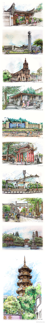 福州 手绘 明信片 福州特色