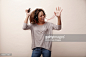 Woman listening to music : Stock Photo