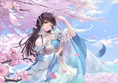 古风动漫美少女 樱花 单眼 蓝天白云 二次元手绘 插画漫画