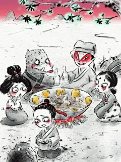中国奇谭插画同人|智者不入爱河，铁锅炖只大鹅。

@老咖喱LeaX