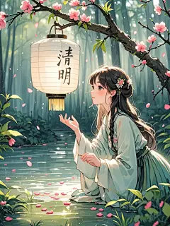 AI数字艺术清明节气水彩插画