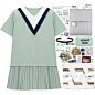 A fashion look from June 2016 featuring short sleeve pleated dress, white ankle strap shoes and gray leather bag. Browse and shop related looks.