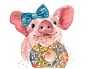 Pig Watercolor PRINT - 5x7 Painting Print, Sprinkle Donut, Kitchen Art
