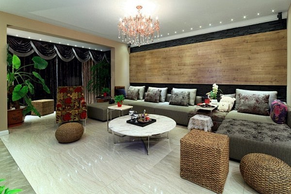 [中式套房古典家居案例] 鲜艳的布艺沙发...