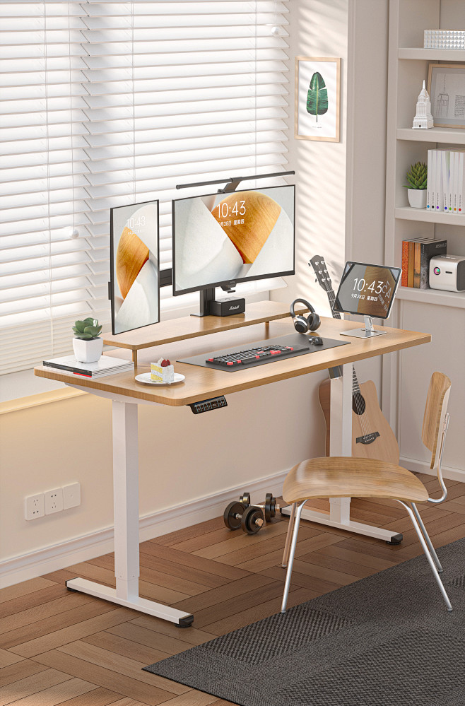书桌家用电脑桌台式简约办公桌子卧室实木腿...