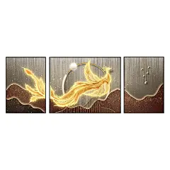 现代轻奢凤凰客厅装饰画寓意好新中式沙发背景墙挂画高档三联壁画-淘宝网