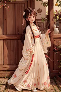 手绘Q版卡通汉服女生人物插画