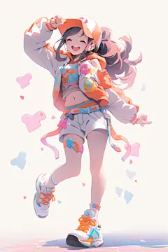 棒球帽运动帽冷酷站姿女孩图片插画