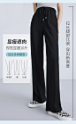 茵曼华夫格休闲长裤女2022春季新款高腰宽松百搭阔腿束脚运动裤子-tmall.com天猫