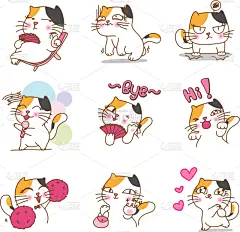 可爱的,猫,性格,图像,动物,面部表情,矢量,舞蹈,问候,爱