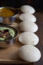 idli recipe - how to make soft idli - here with coconut chutney and sambar, South Indian food