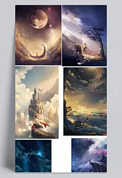手绘插画壁纸复古图片素材|手绘,插画,壁纸,复古素材,魔幻,星空月亮,城堡素材,手绘素材,高清背景图,家具建材,全屏海报,电商模板