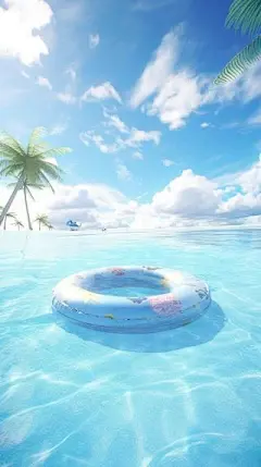 夏日背景 海 救生圈 电商