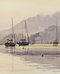 Oliver Pyle ~ "Dawn Light near Dittisham" (Détail) ~ Watercolor Originale 52 x 34 cm