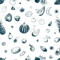 水果,四方连续纹样,背景,清新,纺织品,食品,西瓜,壁纸,樱桃,复古