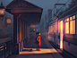 Mind The Gap background train city light night illustration design painting environment