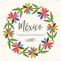Otomi Style Floral Wreath - Copy Space