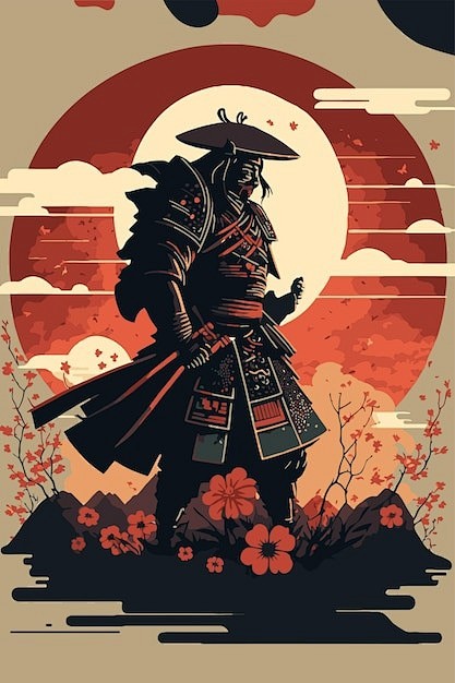 日本武士插画矢量图设计素材