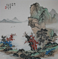 王军河工笔山水青绿山水传统山水皴法国画界画《秋山帆影》