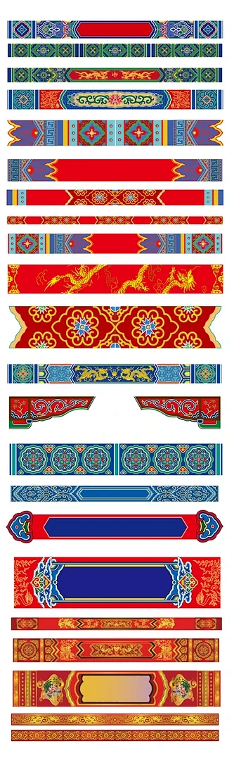 宫廷古建横梁彩绘彩画装饰图案花纹雕梁画栋矢量AI设计素材-花瓣网