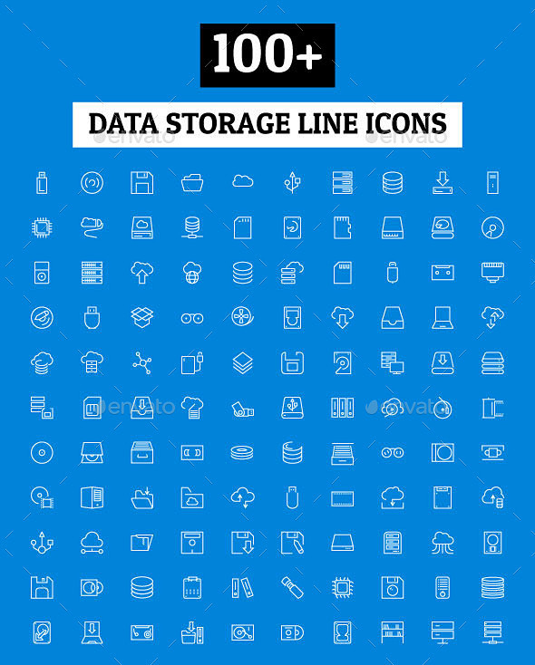 100数据存储图标图标——技术100 Data Storage Line Icons - Technology Iconscd驱动器,云计算 ...
