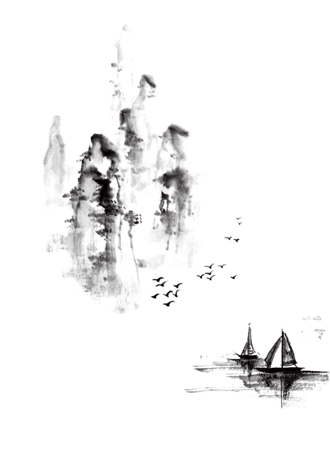 中国风古风水墨小船木船透明免抠PNG图案...