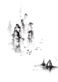 中国风古风水墨小船木船透明免抠PNG图案 PS设计合成素材 (17)
