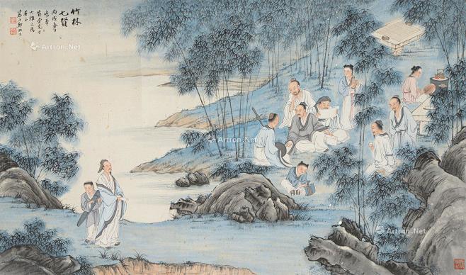 【竹林七贤 镜心 设色纸本】拍卖品_图片...