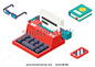 Isometric 3d Retro Vintage Creativity Symbol Typewriter Paper Sheet Icon Flat Design Template Vector Illustration