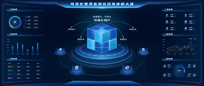 Figma格式蓝色科技风可视化大屏拓扑图立体展示组件主视觉-花瓣网