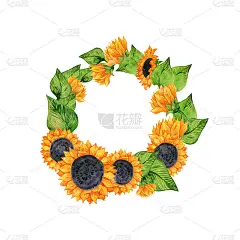向日葵圆框-边框或模板文本，邀请，贺卡。夏日心情亮色插画