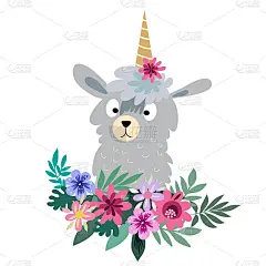 超可爱的喇嘛在平面卡通风格。