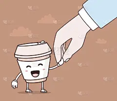 矢量插图的颜色微笑外卖咖啡杯和手
